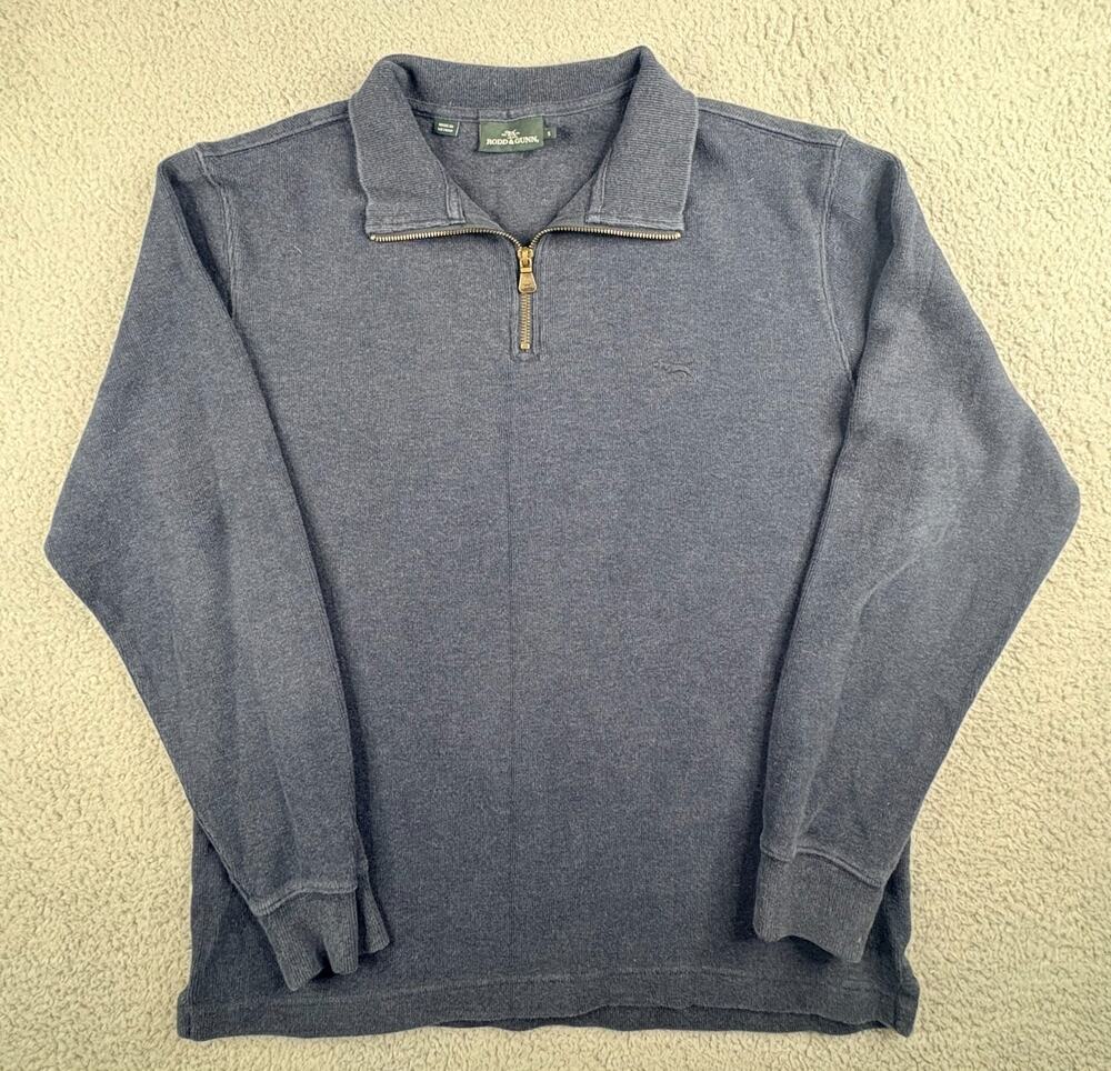 Rodd & Gunn Pullover Sweater Men's Small Blue Quarter Zip Mock Neck Long Sleeve